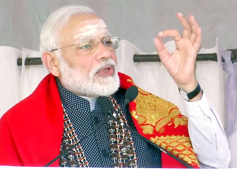India's Prime Minister Narendra Modi speaks at Sree Siddaganga Mutt in Tumakuru on Thursday. 