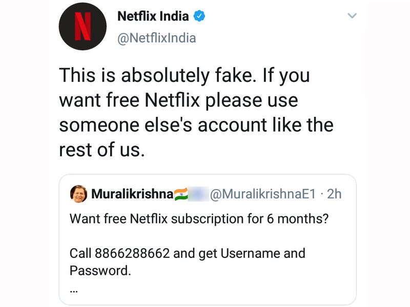 Netflix replied to the fake tweet