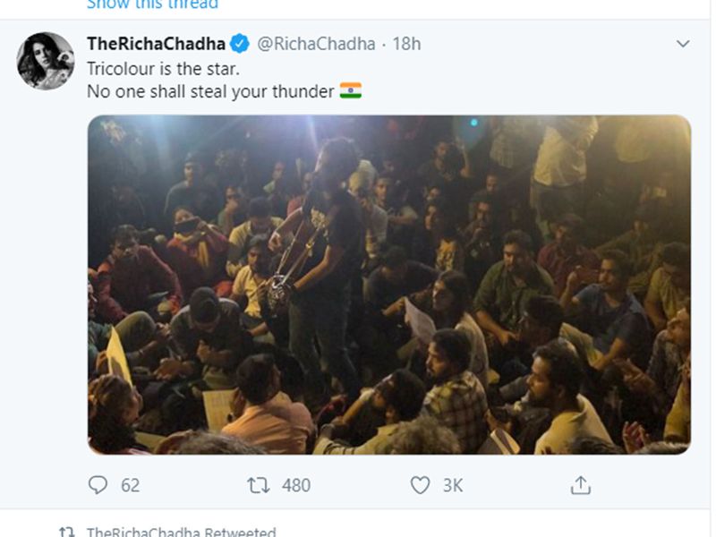 Sharing a photo from the peaceful protest, Richa Chadha tweeted: 