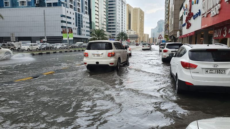 flooded streets Dubai Sharjah