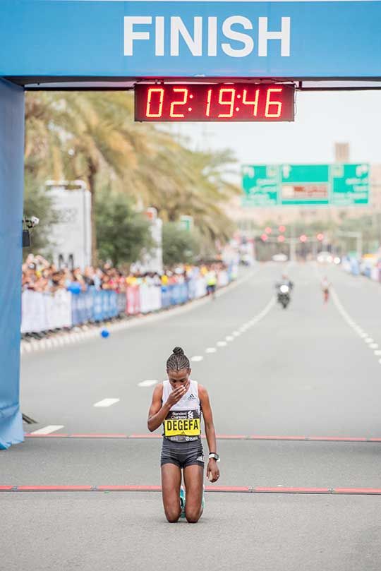 during the Dubai Marathon 2020 in Jumeirah.