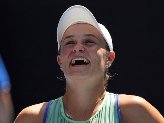 Ashleigh Barty celebrates her win over Petra Kvitova.