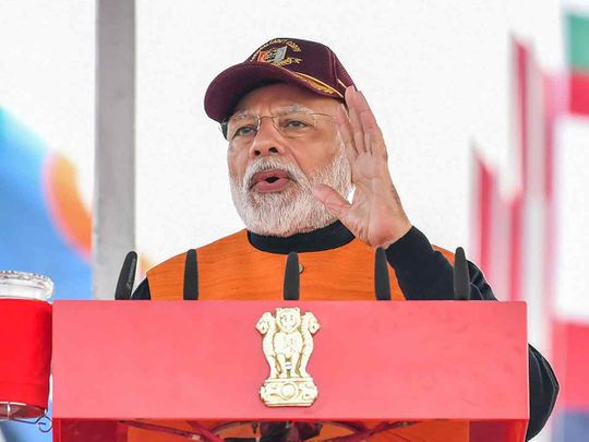 Prime Minister Narendra Modi addresses during the Annual PM's National Cadet Corps (NCC) Rally 2020, at Cariappa Parade Ground, Delhi Cantt, in New Delhi, Tuesday, January 28.
