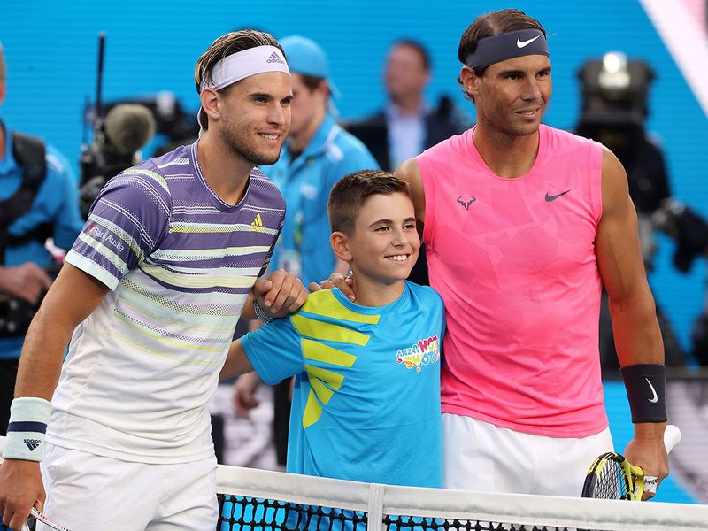 Spain's Rafael Nadal and Austria's Dominic Thiem pose for a photo prior to their men's singles quarter-final match.