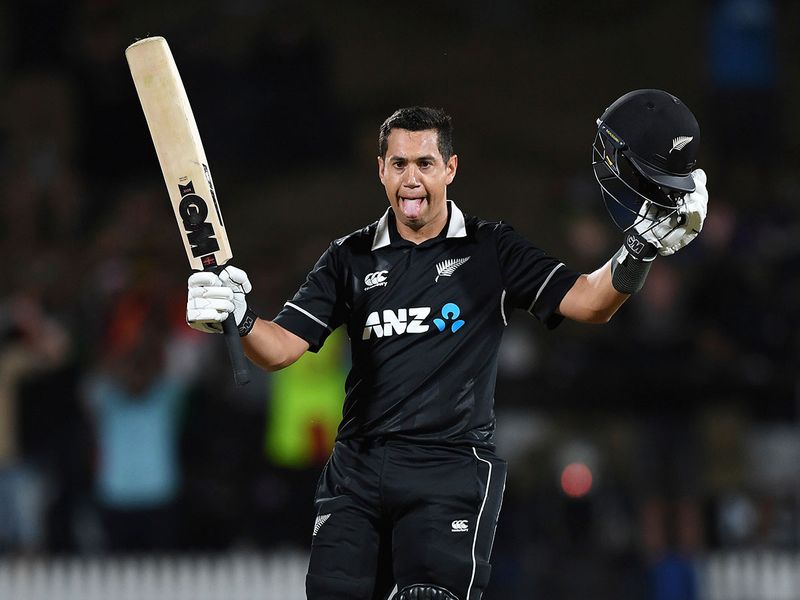 New Zealand's Ross Taylor celebrates his century 