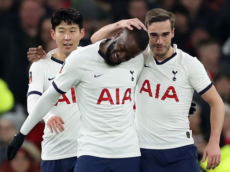 Soccer Football -  FA Cup Fourth Round Replay - Tottenham Hotspur v Southampton  - Tottenham Hotspur Stadium, London, Britain - February 5, 2020   Tottenham Hotspur's Tanguy Ndombele celebrates scoring their first goal with Harry Winks and Son Heung-min        REUTERS/David Klein