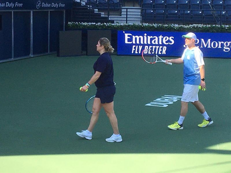 Kim Clijsters practises for Dubai Duty Free Tennis Championships