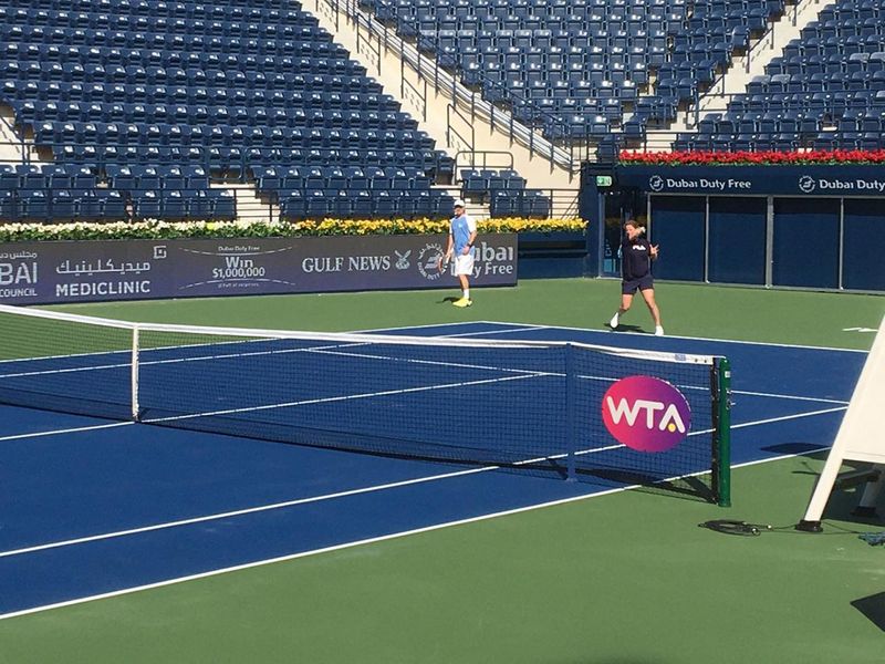Kim Clijsters practises in Dubai ahead of the Dubai Duty Free Tennis Championships