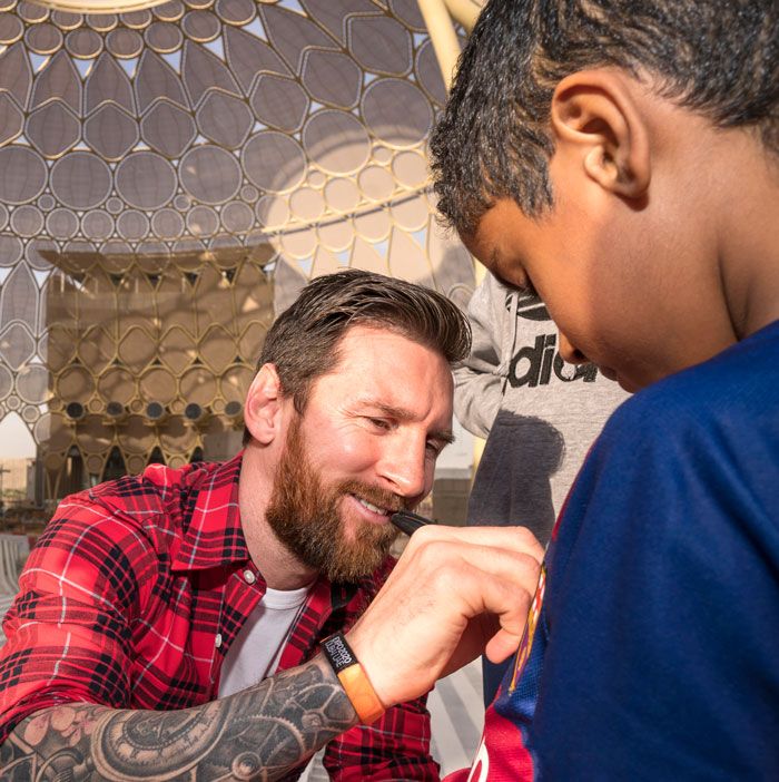 Starry-eyed UAE school students meet Lionel Messi at Expo 2020 site