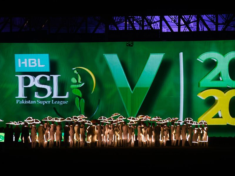 Artists perform during the opening ceremony of the Pakistan Super League (PSL) at the the National Cricket Stadium in Karachi on February 20, 2020, before start the T20 cricket match between Quetta Gladiators and Islamabad United.  / AFP / Asif HASSAN