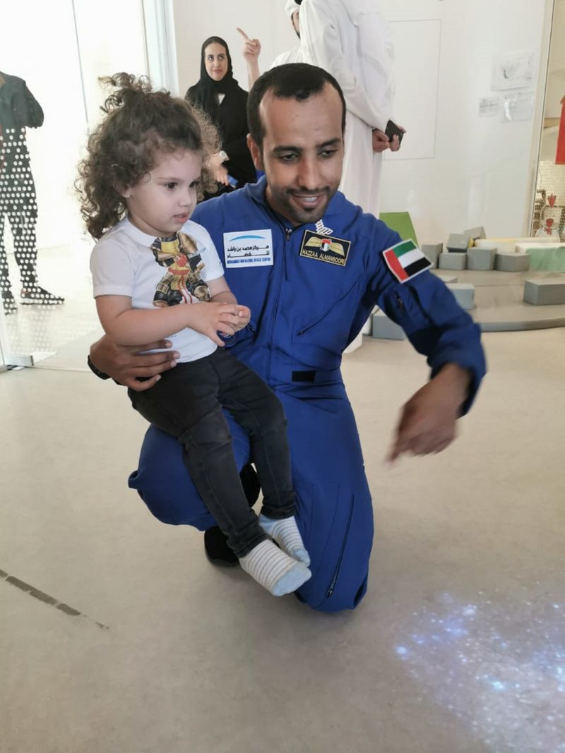 Emirati astronauts Hazzaa AlMansoori and Sultan Al Neyadi visit children at Nursery of the Future in Dubai