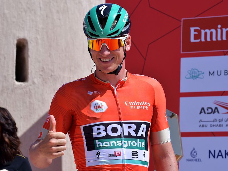 Pascal Ackermann of Bora–Hansgrohe cycling team poses before the start of the second stage of the UAE Cycling Tour from Hatta to Hatta Dam on February 23, 2020.  / AFP / Giuseppe CACACE