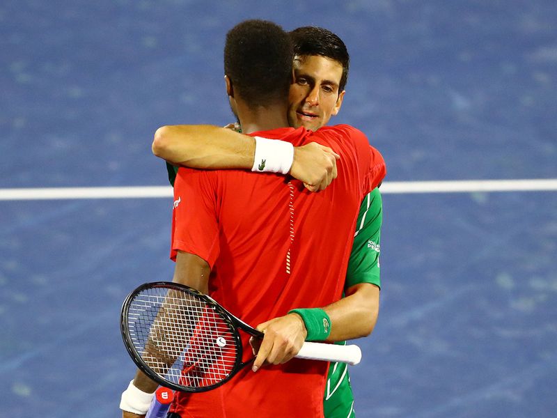 Novak Djokovic against Gael Monfils in Dubai