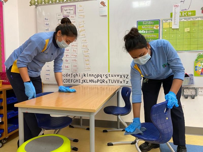 Cleaning staff at Raha International School, Abu Dhabi