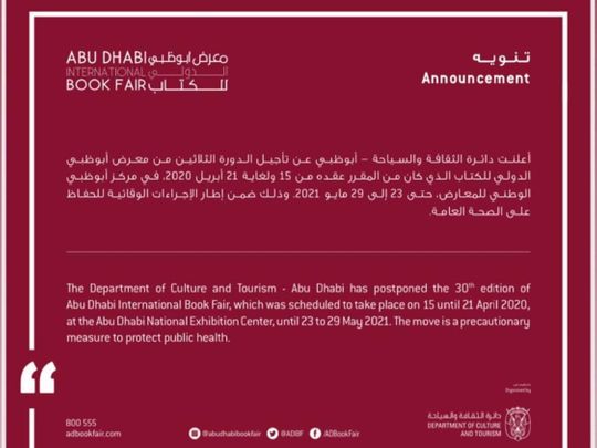 Abu Dhabi Book Fair postponed