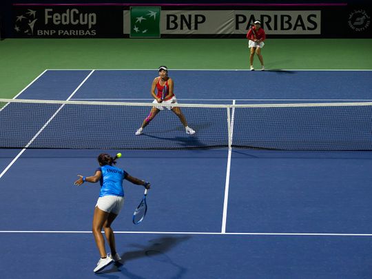 China in action against India at the Fed Cup in Dubai
