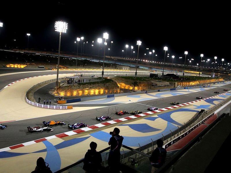 (FILES) In this file photo taken on March 31, 2019, drivers steer their cars during the Formula One Bahrain Grand Prix at the Sakhir circuit in the desert south of the Bahraini capital Manama. Bahrain's Formula 1 Grand Prix scheduled for March 20-22 will be held without spectators, the organisers said on March 8, in the latest sporting event to be hit by measures to contain the new coronavirus. / AFP / Andrej ISAKOVIC