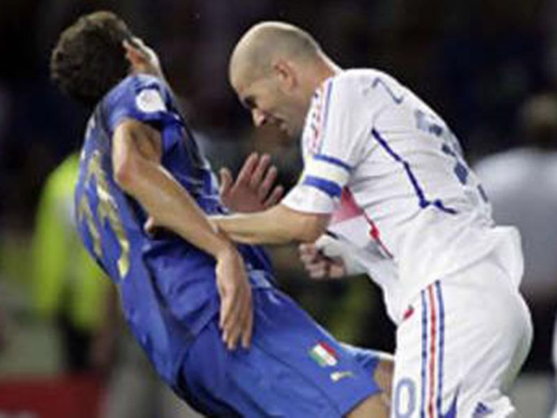 Zinedine Zidane headbutts Italy defender Marco Materazzi during the 2006 World Cup final