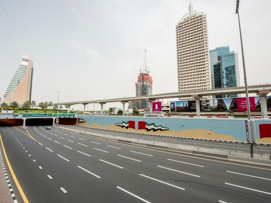 Empty streets in Dubai during the 24-hour sterilisation programme