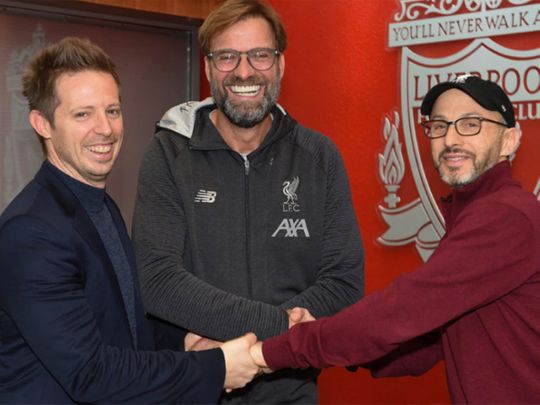 Liverpool's Michael Edwards, left, and Jurgen Klopp