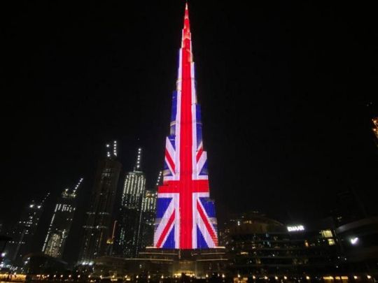 Burj Khalifa emits Union Jack to mark the Queen's birthday 