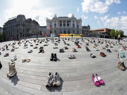 Swiss activists shoes climate