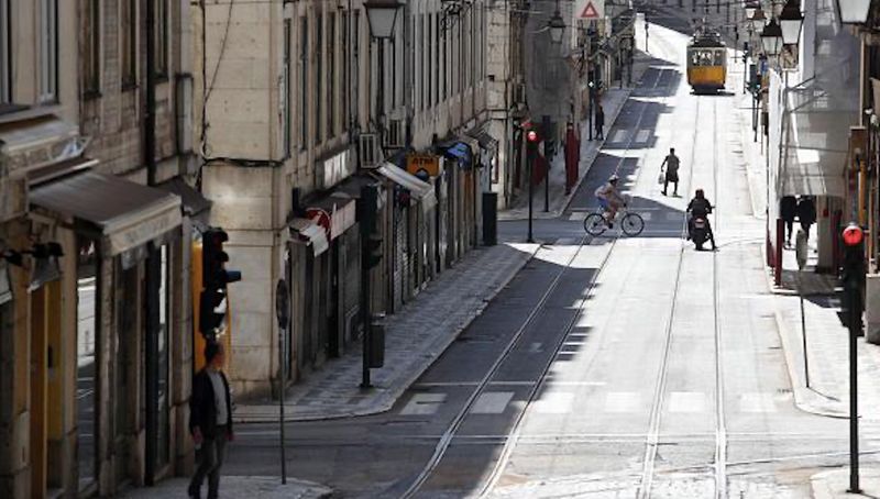 A near-deserted street in Lisbon