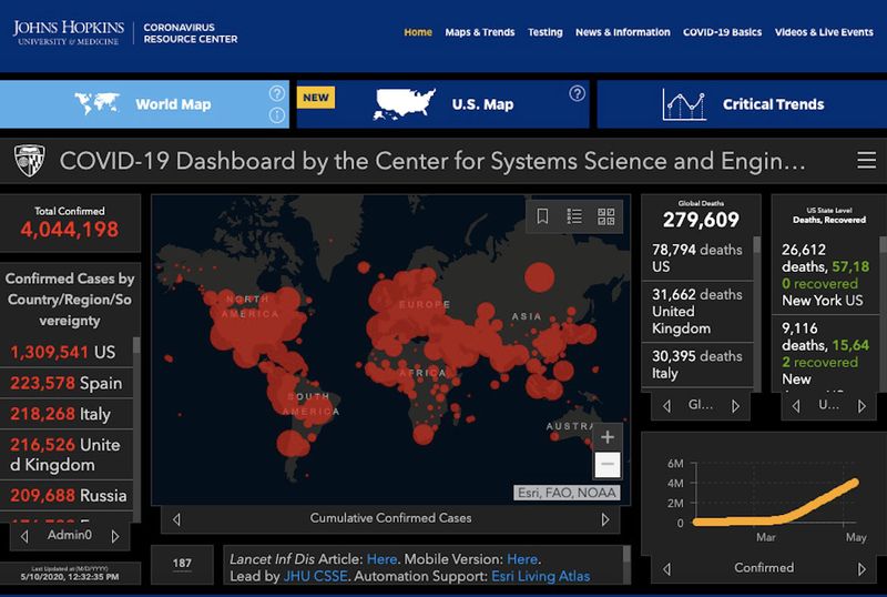  The dashboard from Johns Hopkins Coronavirus Resource Centre as it stood in Sunday afternoon at 1:26 pm. 