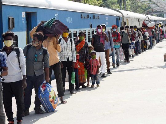 Migrants who returned from Jaipur by Shramik Special train Danapur railway station India