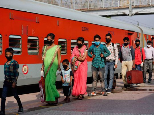 Migrant  labourers from Punjab Fatehpur Uttar Pradesh India railway train