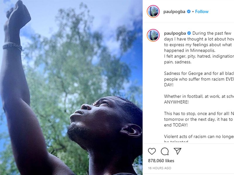 Manchester United's Paul Pogba took to Instagram to speak out about racial tensions.