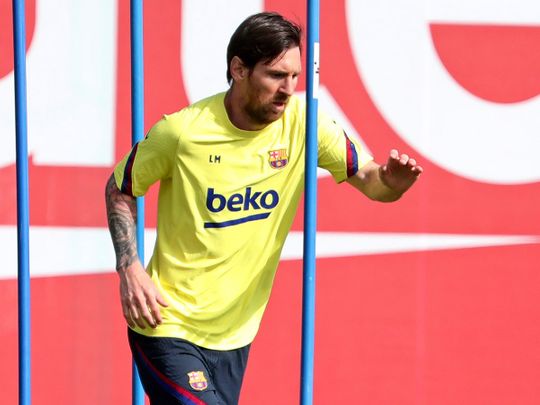 Lionel Messi is back in training for Barcelona ahead of the restart
