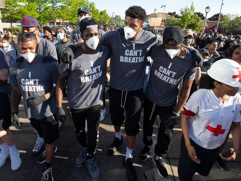 Giannis Antetokounmpo and his Milwaukee Bucks players marched and spoke on Saturday at a rally.