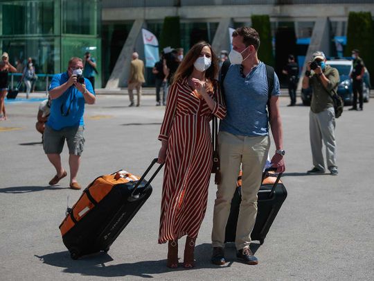 Son Sant Joan airport in Palma de Mallorca, Spain passengers arrive
