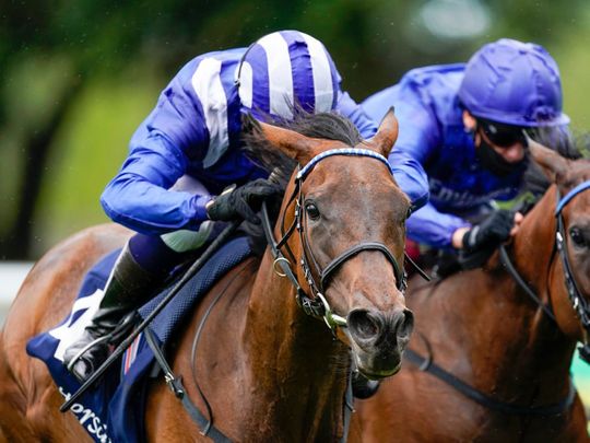 Nazeef wins the Group 1 Falmouth Stakes on the second day of Newmarket’s three-day July Meeting on Friday