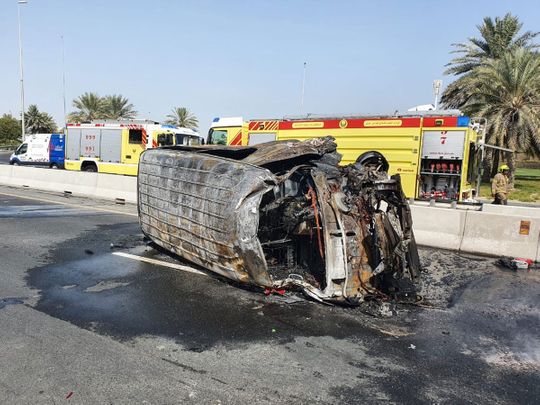 Image from Sunday's bus crash on Sheikh Zayed Road that killed two injured 12