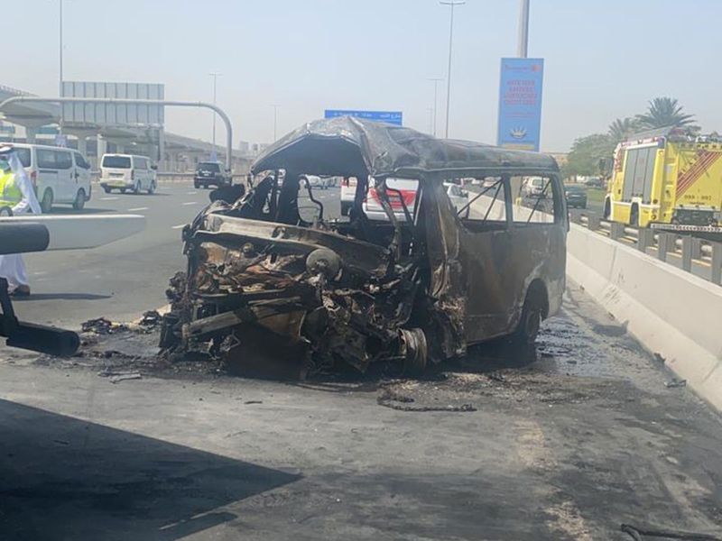 Image from Sunday's bus crash on Sheikh Zayed Road that killed two injured 12