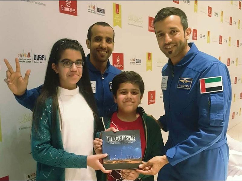 Mir and Mishal Faraz with UAE astronauts Hazzaa AlMansoori and Sultan Al Neyadi
