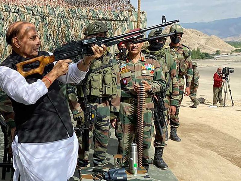 Defence Minister Rajnath Singh Leh Pika machine gun india Ladakh