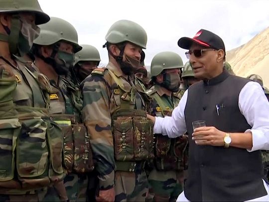 India's Defence Minister Rajnath Singh troops Leh Ladakh