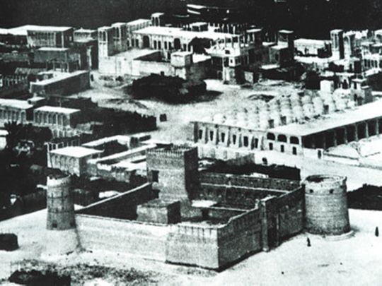 Al Fahidi Fort built in 1799, the oldest surviving structure in dubai. Taken in 1950.  
