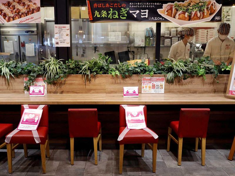 Social distancing signs Japan restaurant