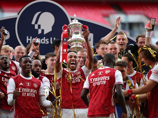 Aubameyang lifts the FA Cup for Arsenal