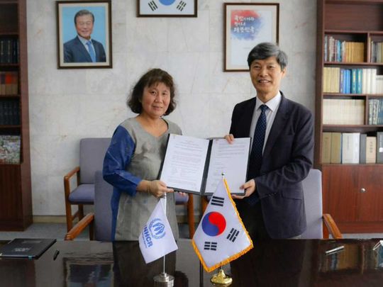 Korean Ambassador, Kwak Sung-kyu, and the UNHCR Representative in Pakistan Noriko Yoshida Islamabad