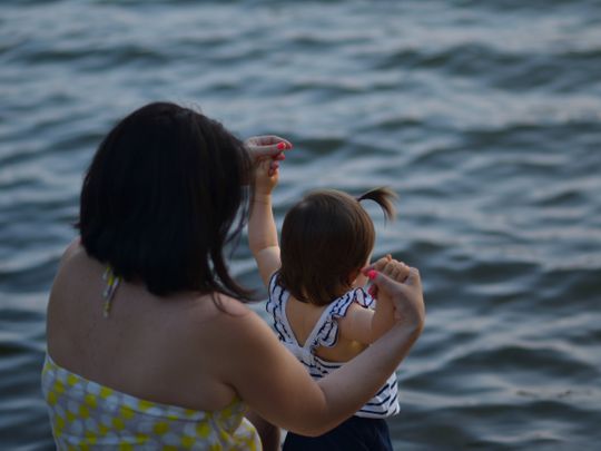 Mother child in the sea