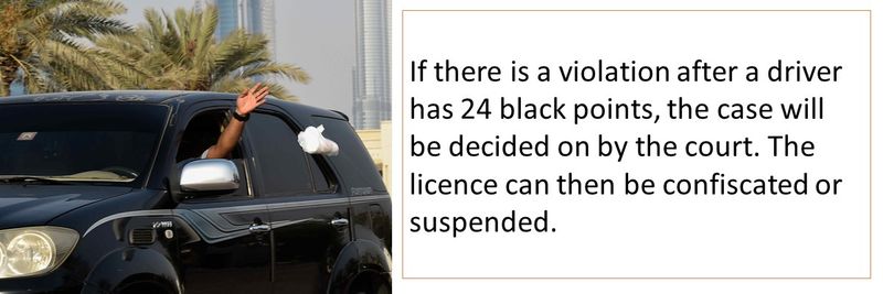 If there is a violation after a driver has 24 black points, the case will be decided on by the court. 