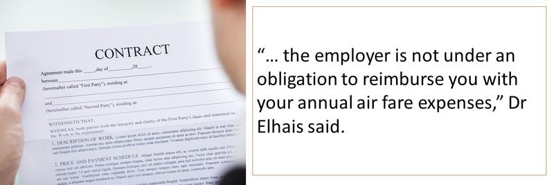 If the contract doesn't state so, employer is not obligated to reimburse ticket cost.