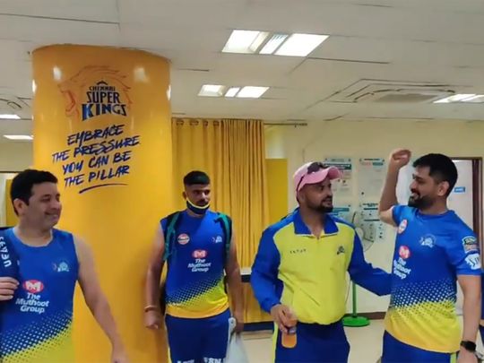 MS Dhoni greets his Chennai Super Kings teammates in the video