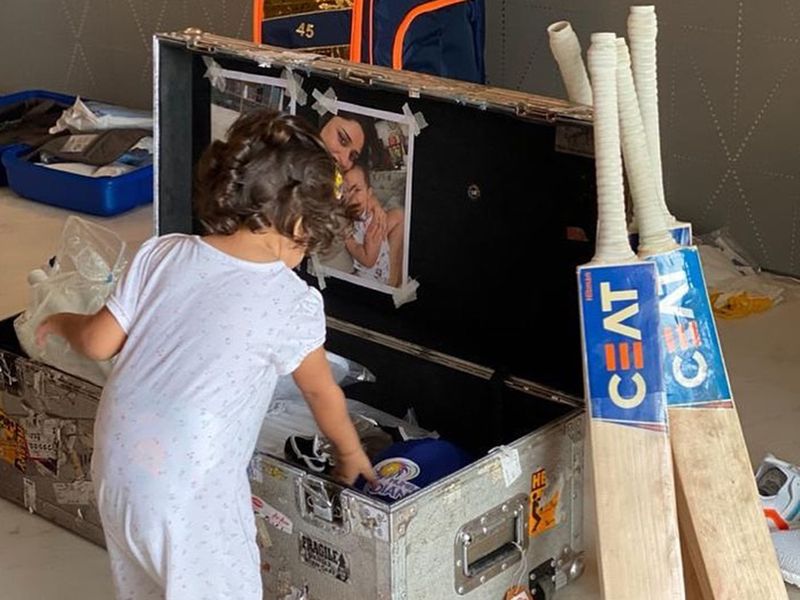 Samaira helps dad Rohit Sharma pack for Mumbai Indians bag for the IPL in the UAE