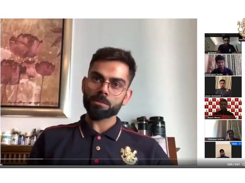 Virat Kohli holds a conference video call with his RCB teammates in Dubai
